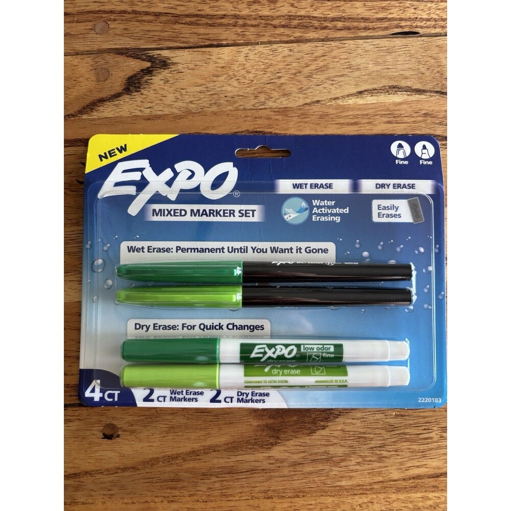 Expo Mixed Marker Set 4 Count Green Wet Erase, Dry Erase Fine Tip
